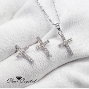 CZ Earring and Necklace Cross Set